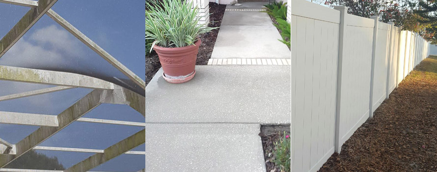 Sidewalk Fence and Pool cage after Cleaning